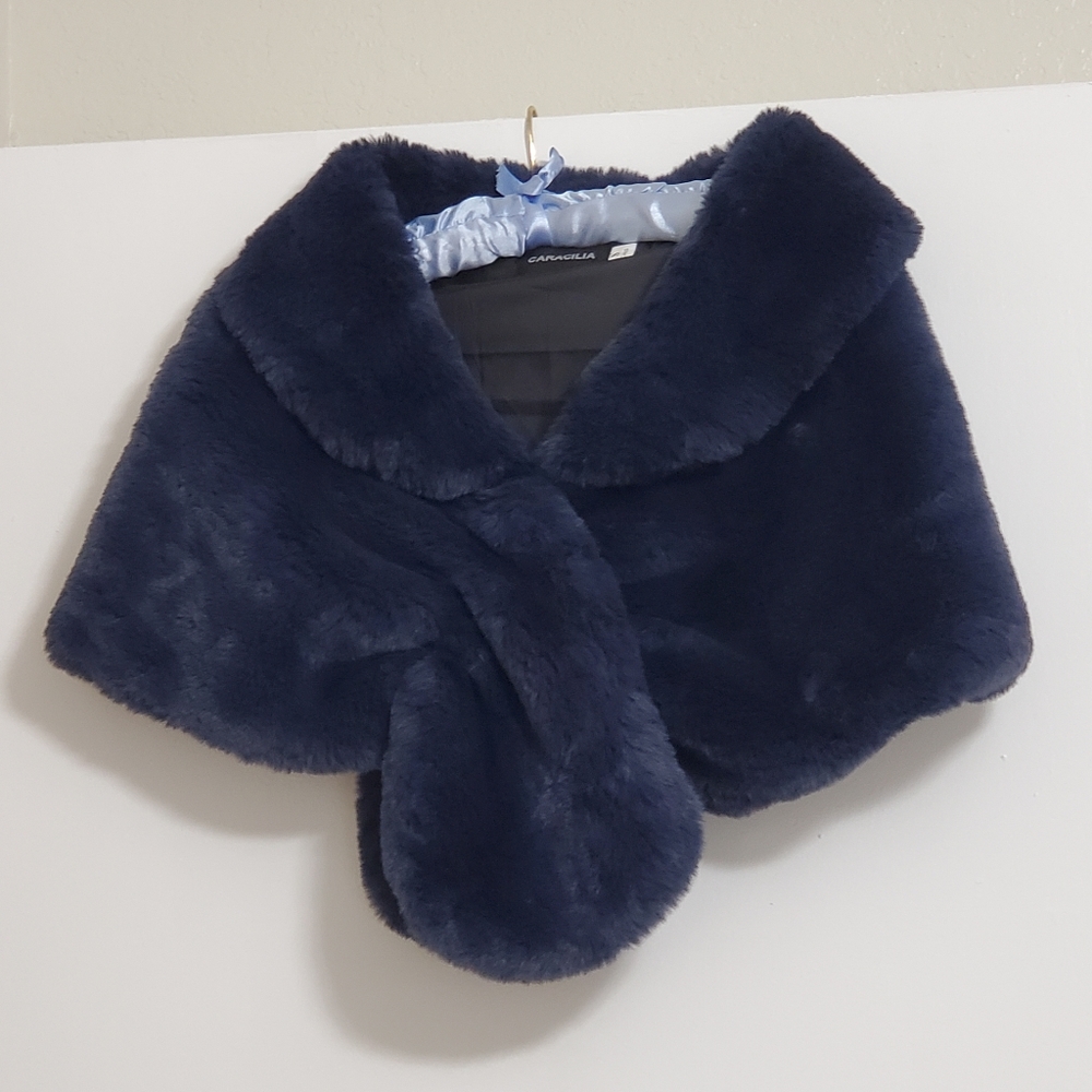 Navy Faux Fur Retro Wrap